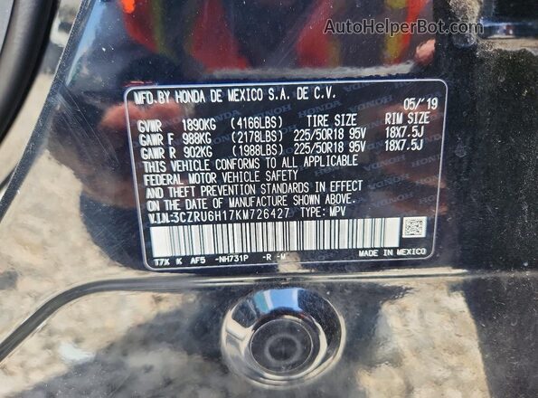 3CZRU6H17KM726427 2019 HONDA HR-V Black VIN sticker view