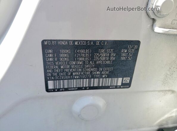 3CZRU6H17MM718279 2021 HONDA HR-V White Vista del compartimento del motor