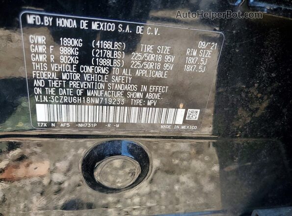 3CZRU6H18NM719233 2022 HONDA HR-V Black Вид наклейки з VIN-кодом