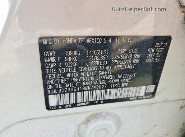 3CZRU6H19MM748027 2021 HONDA HR-V Белый Вид подкапотного пространства