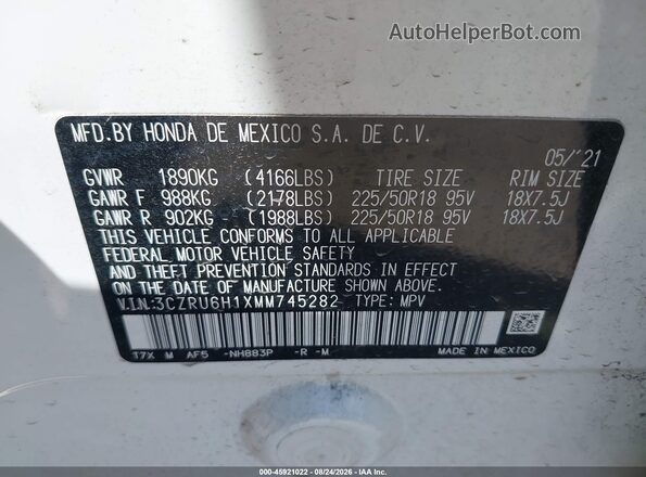 3CZRU6H1XMM745282 2021 HONDA HR-V White Widok komory silnika
