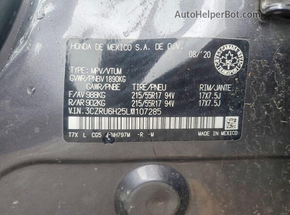 3CZRU6H25LM107285 2020 HONDA HR-V Gray Engine compartment view