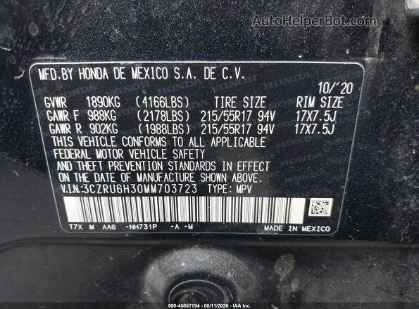3CZRU6H30MM703723 2021 HONDA HR-V Black Engine compartment view