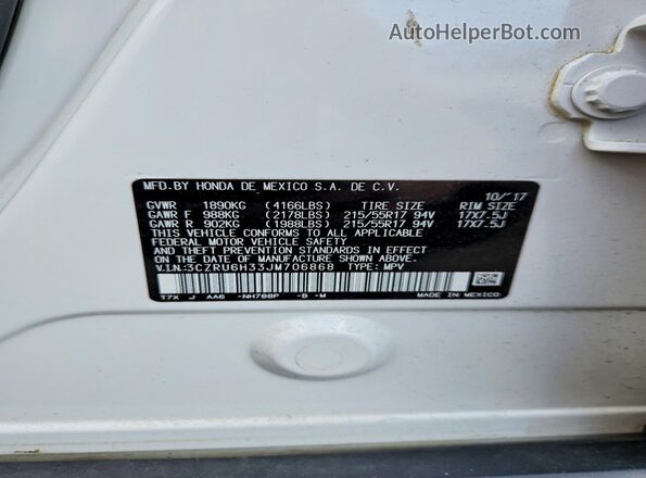 3CZRU6H33JM706868 2018 HONDA HR-V White Engine compartment view