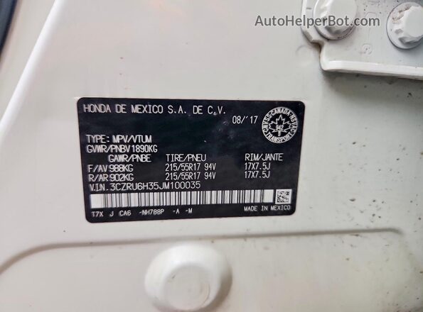 3CZRU6H35JM100035 2018 HONDA HR-V White Vista interior de 360 grados