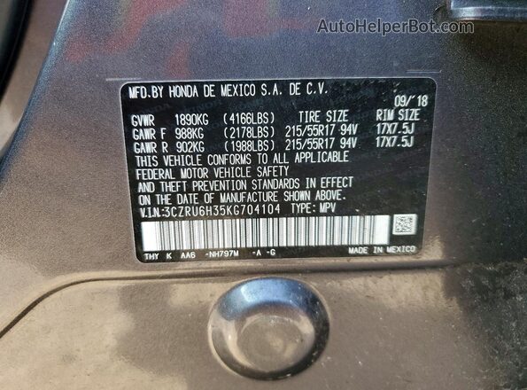 3CZRU6H35KG704104 2019 HONDA HR-V Charcoal Engine compartment view