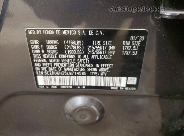 3CZRU6H35LM714585 2020 HONDA HR-V Gray VIN კოდის სტიკერის ხედი