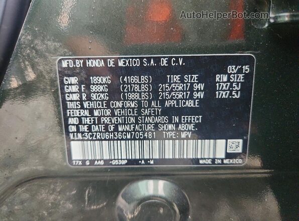 3CZRU6H36GM705481 2016 HONDA HR-V Green VIN sticker view