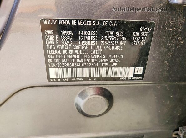 3CZRU6H36HM712304 2017 HONDA HR-V Gray VIN կոդի պիտակի տեսք