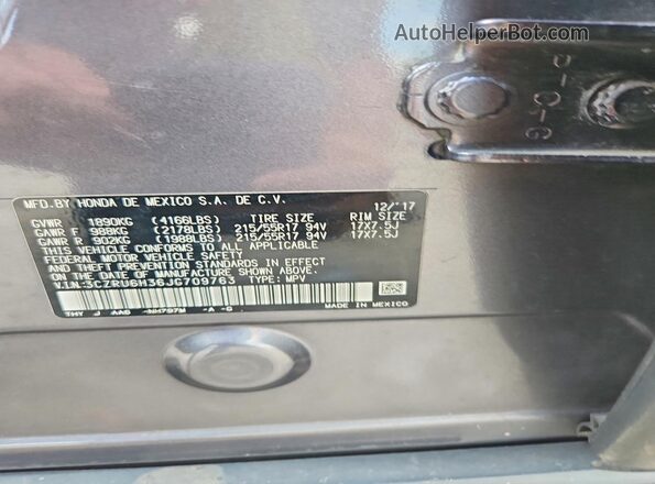3CZRU6H36JG709763 2018 HONDA HR-V Gray VIN sticker view