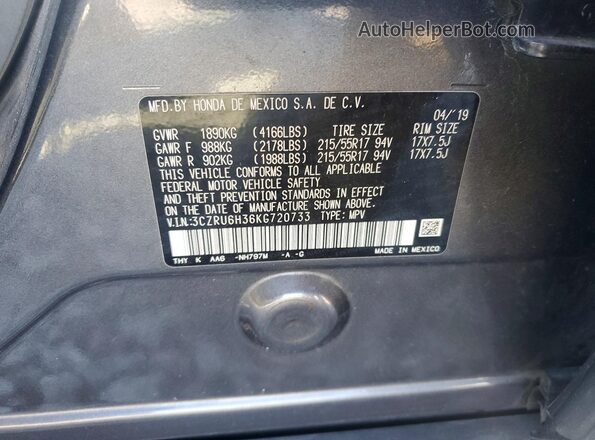 3CZRU6H36KG720733 2019 HONDA HR-V Gray VIN կոդի պիտակի տեսք