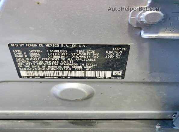 3CZRU6H36MM701166 2021 HONDA HR-V Silver Vista interior de 360 grados