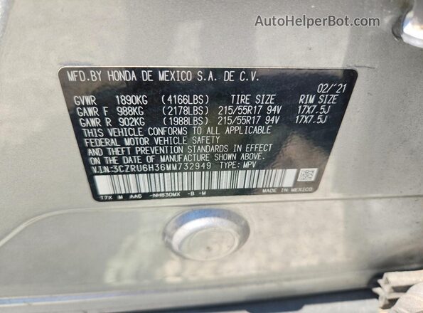 3CZRU6H36MM732949 2021 HONDA HR-V Silver VIN sticker view