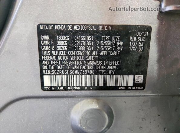 3CZRU6H36MM739786 2021 HONDA HR-V Silver VIN sticker view