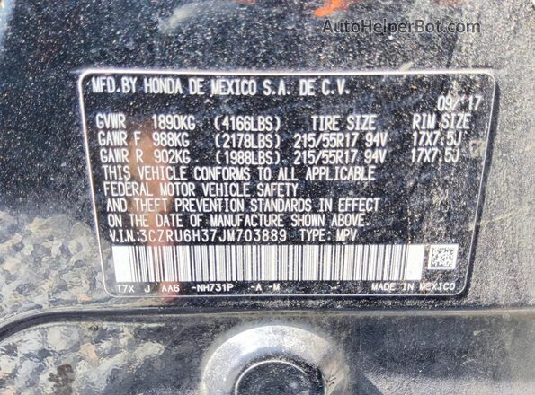 3CZRU6H37JM703889 2018 HONDA HR-V Black Շարժիչի բաժամունքի տեսք