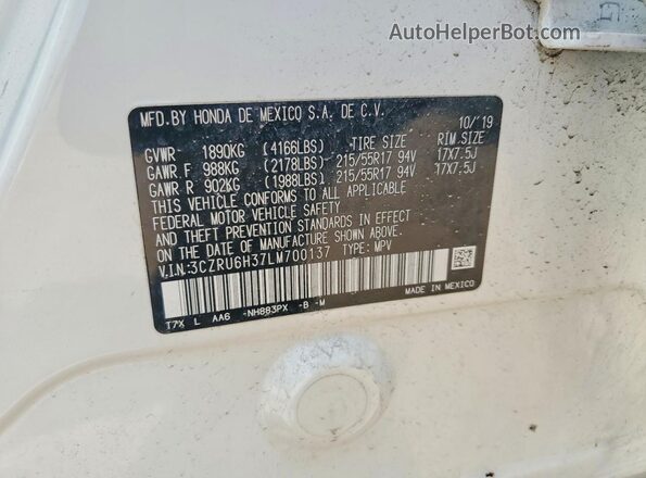 3CZRU6H37LM700137 2020 HONDA HR-V White VIN sticker view