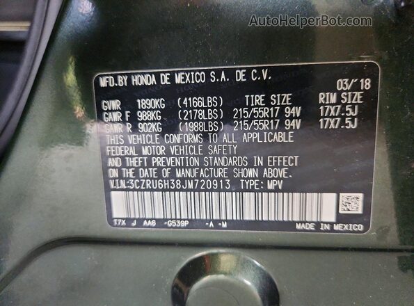 3CZRU6H38JM720913 2018 HONDA HR-V Green Widok naklejki z numerem VIN