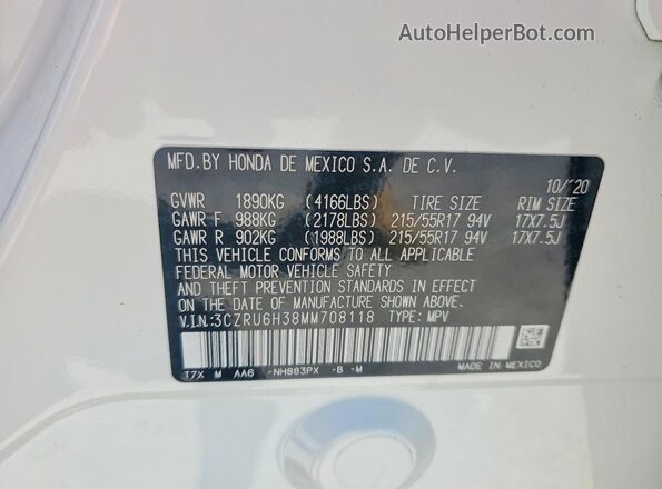 3CZRU6H38MM708118 2021 HONDA HR-V Белый Вид наклейки с VIN-кодом