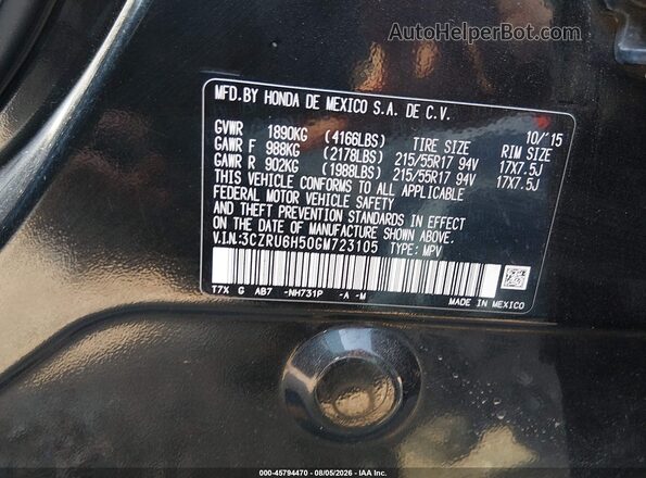 3CZRU6H50GM723105 2016 HONDA HR-V Черный Вид подкапотного пространства