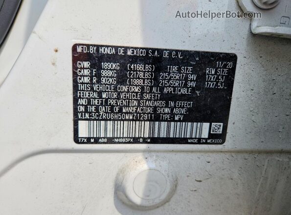 3CZRU6H50MM712911 2021 HONDA HR-V White Շարժիչի բաժամունքի տեսք