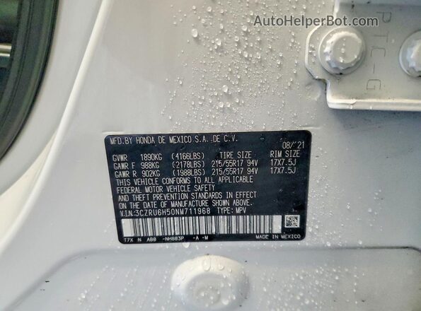 3CZRU6H50NM711968 2022 HONDA HR-V White Панорамний вид салону 360°