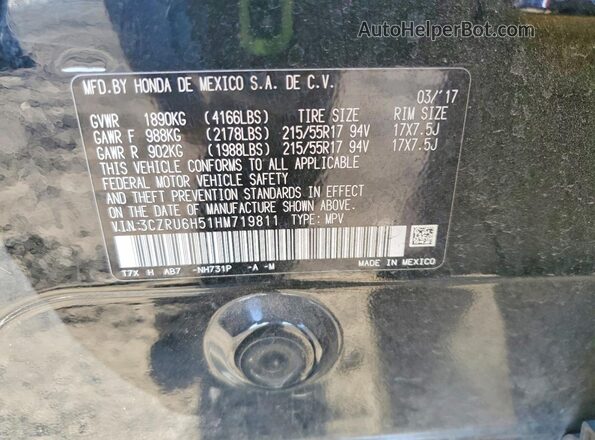 3CZRU6H51HM719811 2017 HONDA HR-V Black Widok naklejki z numerem VIN