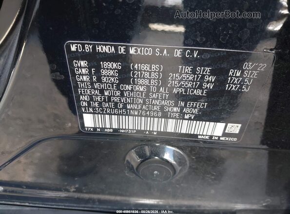 3CZRU6H51NM764968 2022 HONDA HR-V Black Widok komory silnika