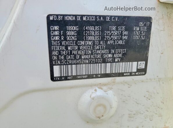 3CZRU6H52HM725102 2017 HONDA HR-V White 