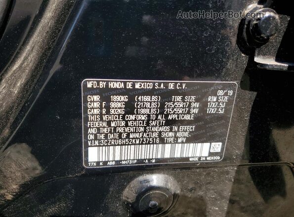 3CZRU6H52KM737516 2019 HONDA HR-V Black VIN sticker view