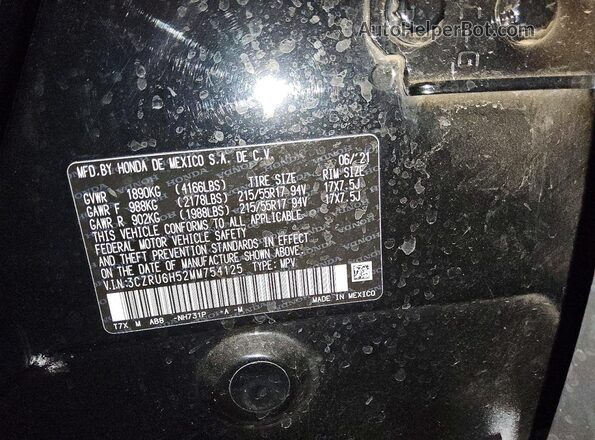 3CZRU6H52MM754125 2021 HONDA HR-V Black VIN კოდის სტიკერის ხედი