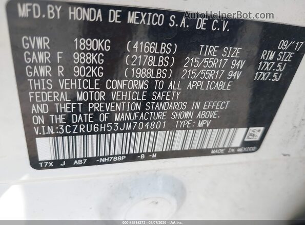 3CZRU6H53JM704801 2018 HONDA HR-V White Vista del compartimento del motor