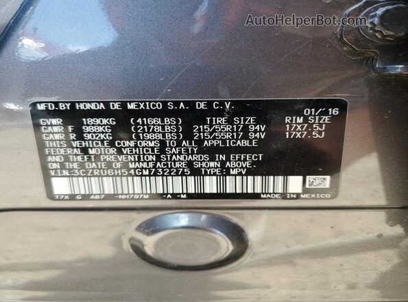 3CZRU6H54GM732275 2016 HONDA HR-V Gray Շարժիչի բաժամունքի տեսք