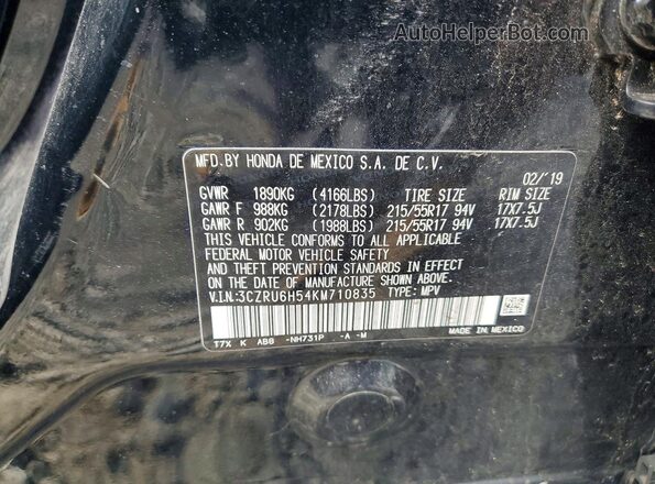 3CZRU6H54KM710835 2019 HONDA HR-V Black Вид наклейки з VIN-кодом