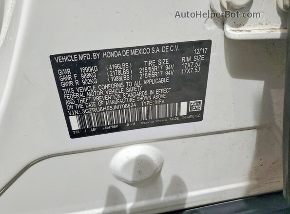 3CZRU6H55JM708624 2018 HONDA HR-V Белый Вид наклейки с VIN-кодом
