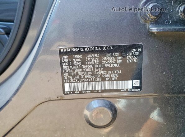 3CZRU6H56KM741388 2019 HONDA HR-V Gray Շարժիչի բաժամունքի տեսք