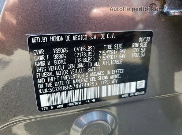 3CZRU6H57NM749293 2022 HONDA HR-V Gray Widok wnętrza 360 stopni