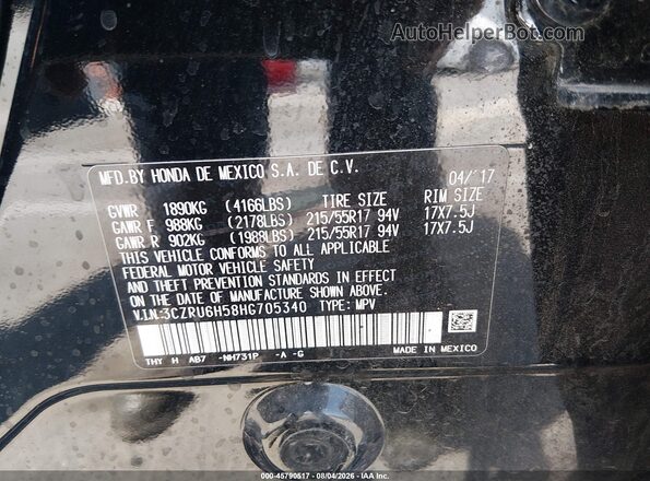 3CZRU6H58HG705340 2017 HONDA HR-V Black Vista del compartimento del motor