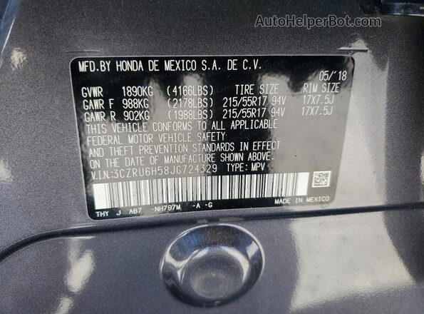 3CZRU6H58JG724329 2018 HONDA HR-V Charcoal Widok komory silnika