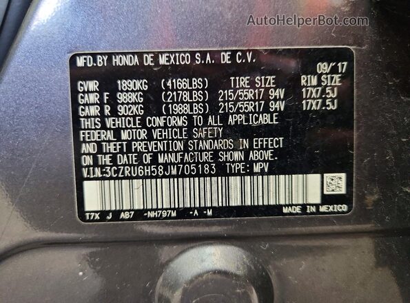 3CZRU6H58JM705183 2018 HONDA HR-V Gray სალონის 360-გრადუსიანი ხედი