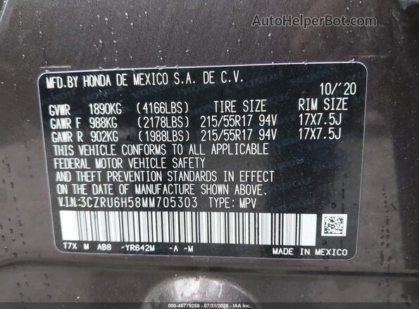 3CZRU6H58MM705303 2021 HONDA HR-V Фиолетовый Вид подкапотного пространства