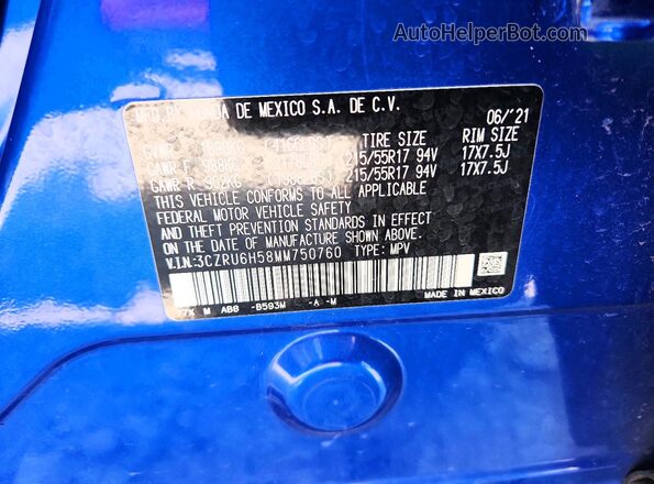 3CZRU6H58MM750760 2021 HONDA HR-V Синий Вид наклейки с VIN-кодом