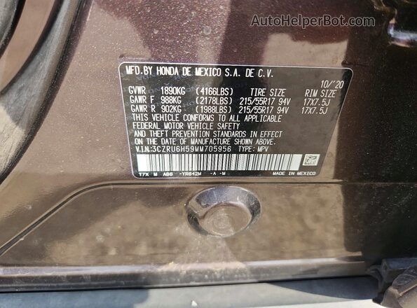 3CZRU6H59MM705956 2021 HONDA HR-V Brown VIN կոդի պիտակի տեսք