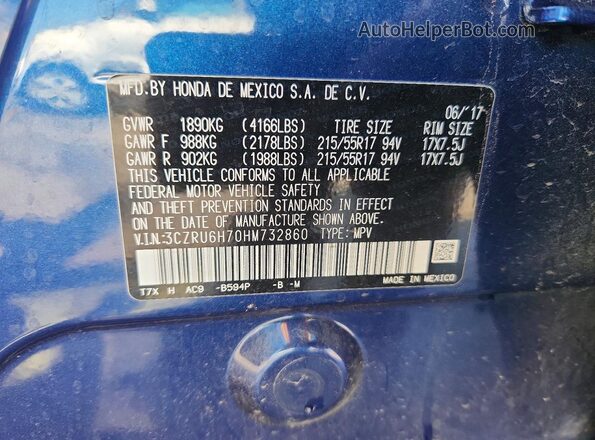 3CZRU6H70HM732860 2017 HONDA HR-V Blue Widok naklejki z numerem VIN