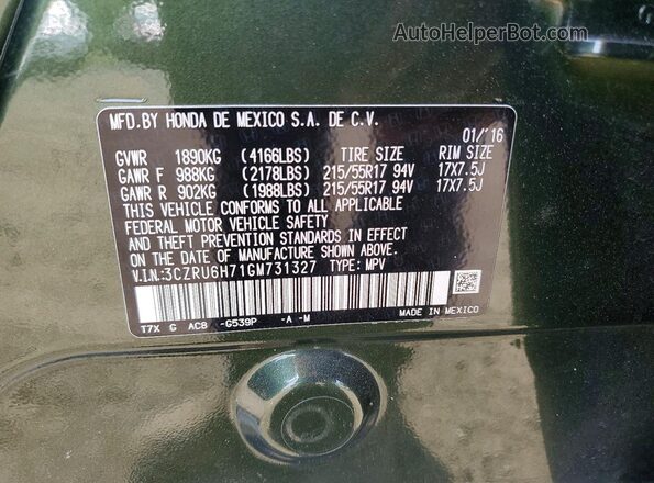 3CZRU6H71GM731327 2016 HONDA HR-V Green Панорамний вид салону 360°