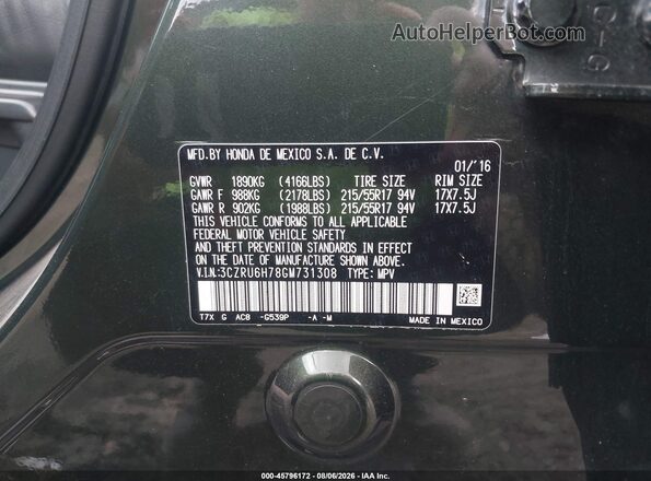 3CZRU6H78GM731308 2016 HONDA HR-V Green Widok komory silnika