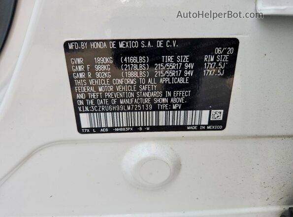 3CZRU6H99LM725139 2020 HONDA HR-V White ძრავის განყოფილების ხედი