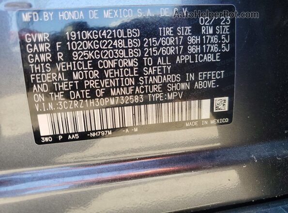 3CZRZ1H30PM732583 2023 HONDA HR-V Серый Вид наклейки с VIN-кодом