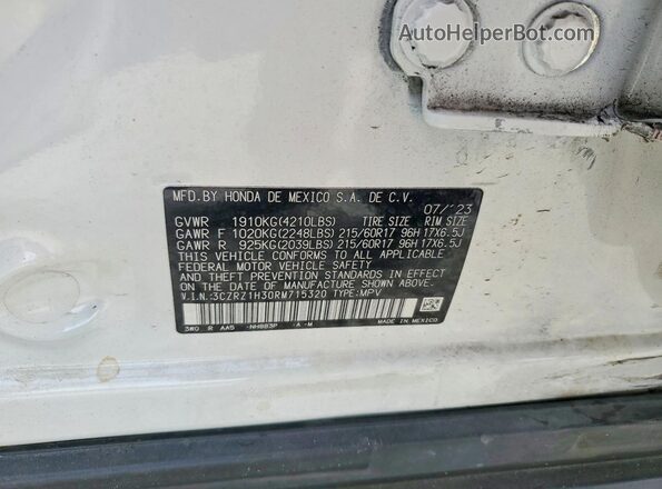 3CZRZ1H30RM715320 2024 HONDA HR-V White VIN կոդի պիտակի տեսք