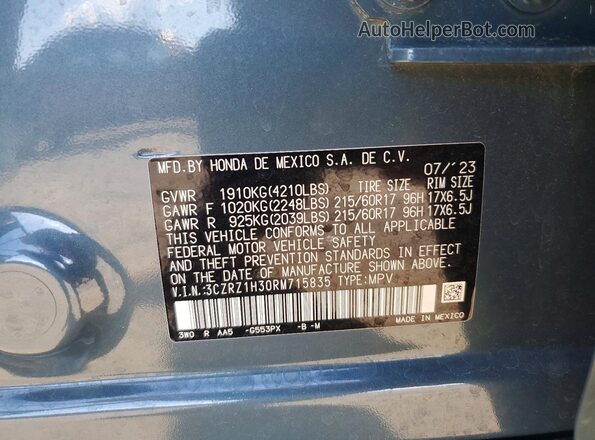 3CZRZ1H30RM715835 2024 HONDA HR-V Синий Вид подкапотного пространства