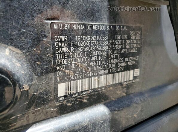 3CZRZ1H34RM750040 2024 HONDA HR-V Black Widok naklejki z numerem VIN